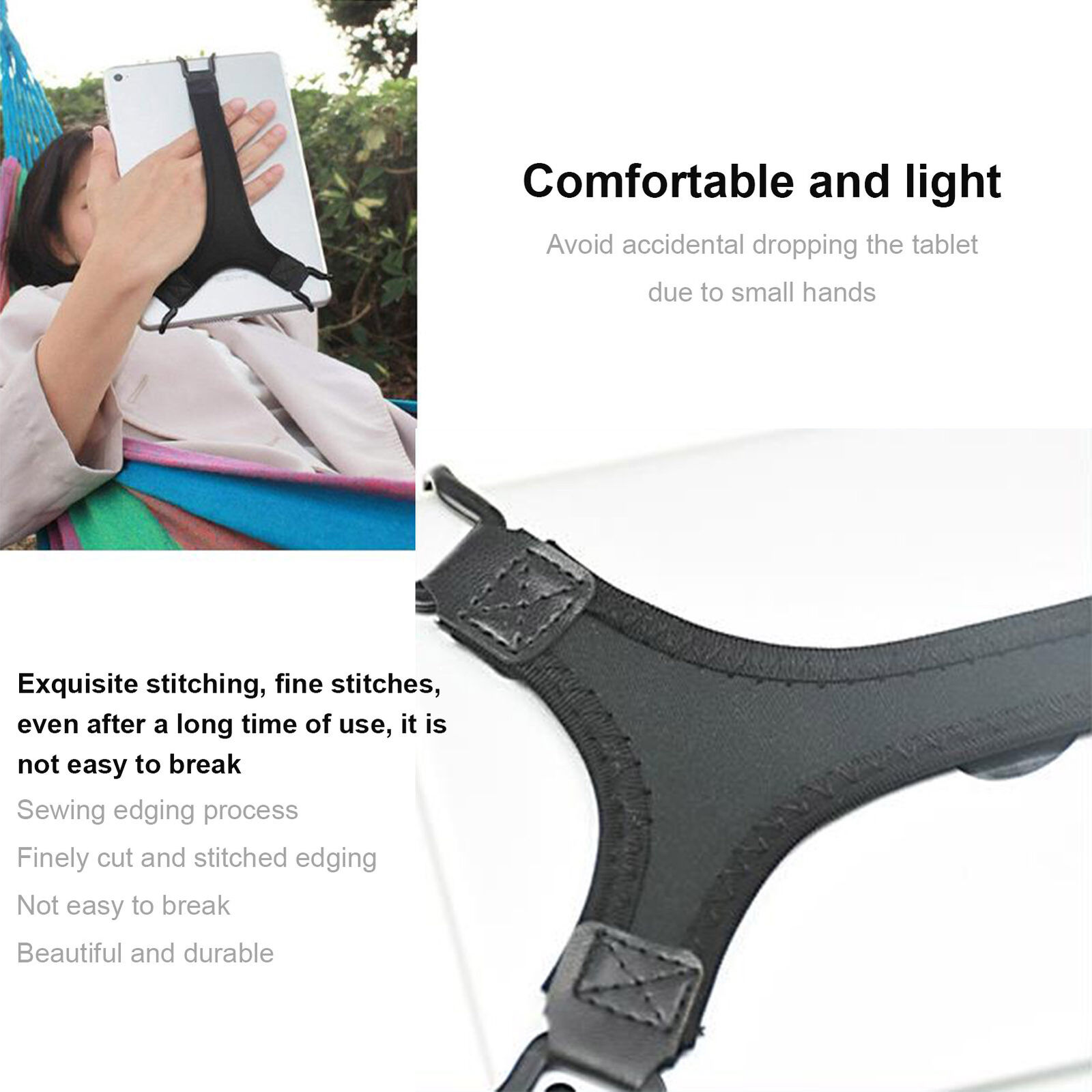 Universal Tablet Hand Strap Holder Swivel PU Leather Handle Grip w Elastic Belt