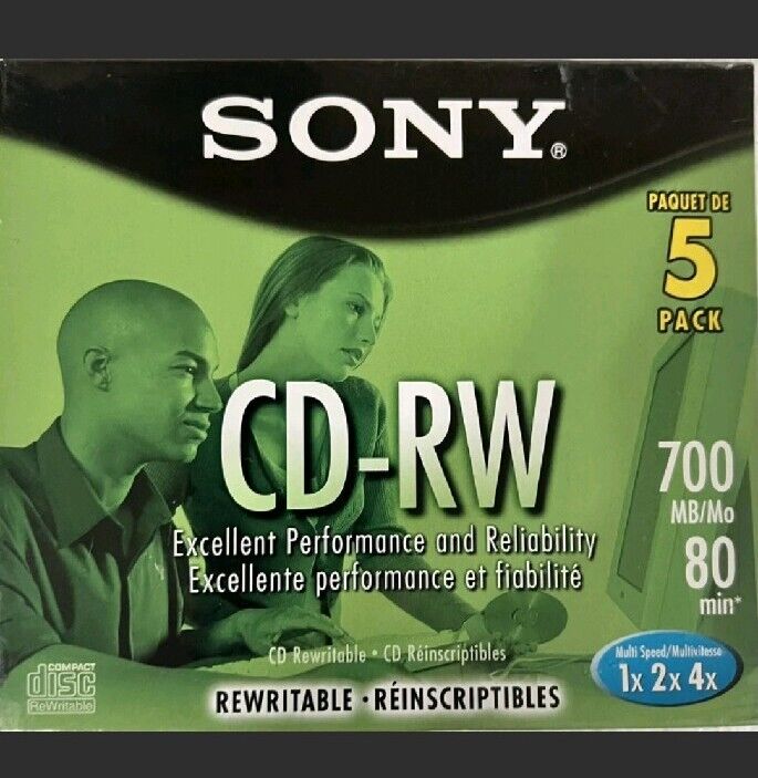 Sony CD-RW 5 Pack Blank Discs 700MB 80 Minute Rewritable New Factory Sealed