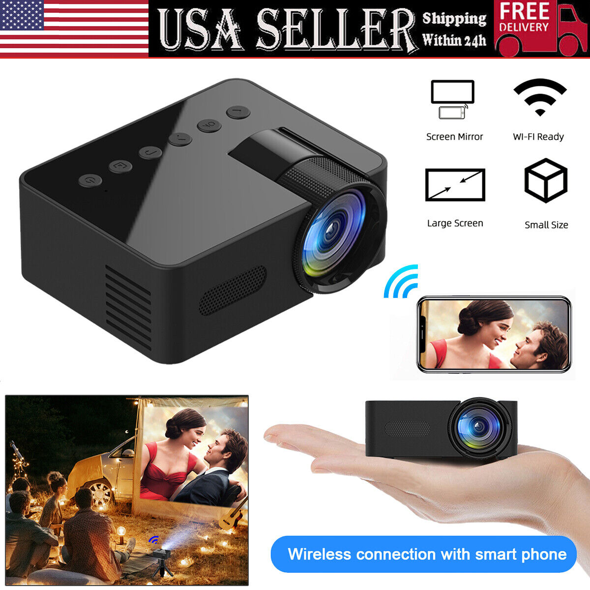 Portable Mini Projector 1080P LED Wired Home Theater Cinema For Android iPhone