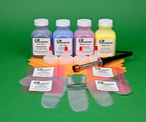 HP CP1215 CP1515N CP1518NI 4-Color Toner Refill Kit w/ Hole-Making Tool & Chips