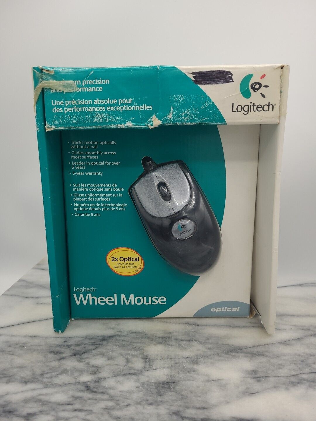 Black Logitech USB Wired 2x Optical Wheel Mouse Model M-BJ58 Sealed Box 2002 Vtg