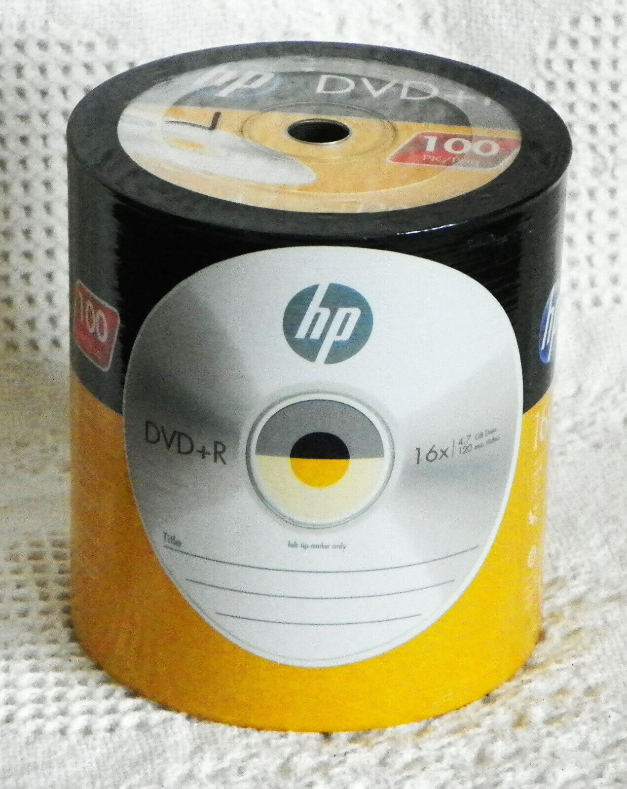 100-Pack HP 16X Logo Blank DVD+R Recordable Disc Media~4.7GB~Shrink Wrapped NEW