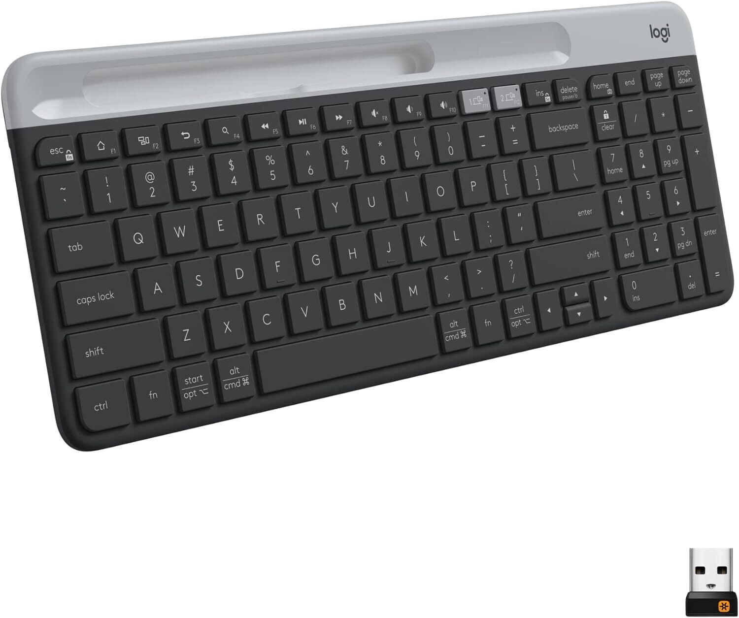 Logitech K585 Multi-Device Slim Wireless Keyboard, Built-in Cradle, Graphite