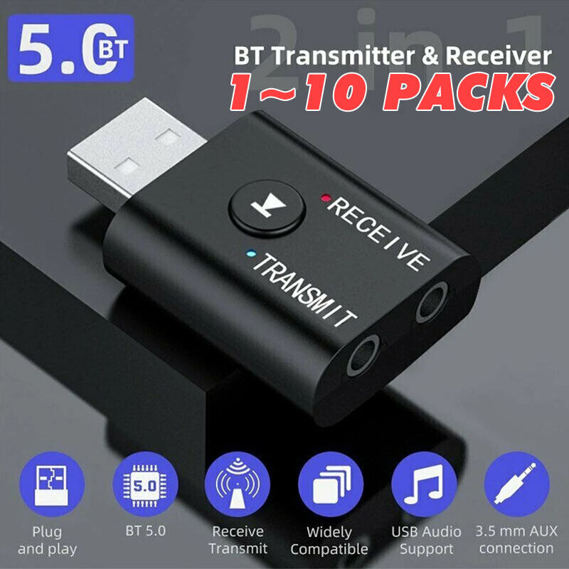 2in1 3.5mm Bluetooth 5.0 Transmitter Receiver Car Wireless Audio Adapter USB Aux