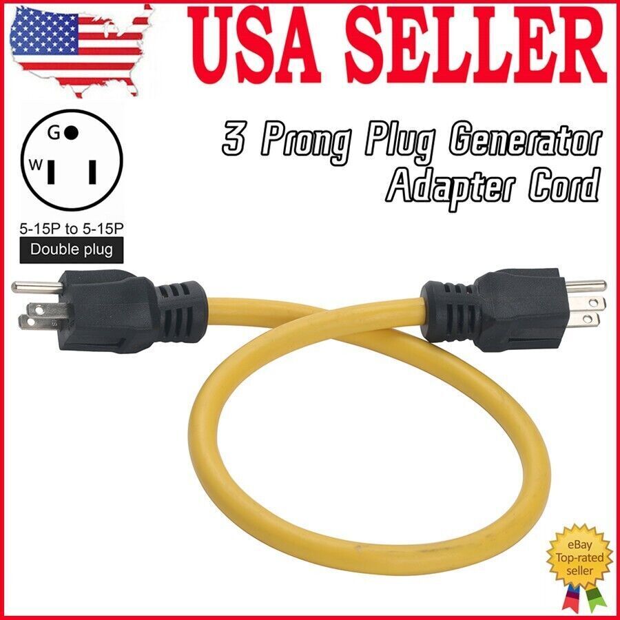 3 Prong Plug to Plug 12AWG 125V Generator Adapter Cord NEMA 5-15P to 5-15P NEW