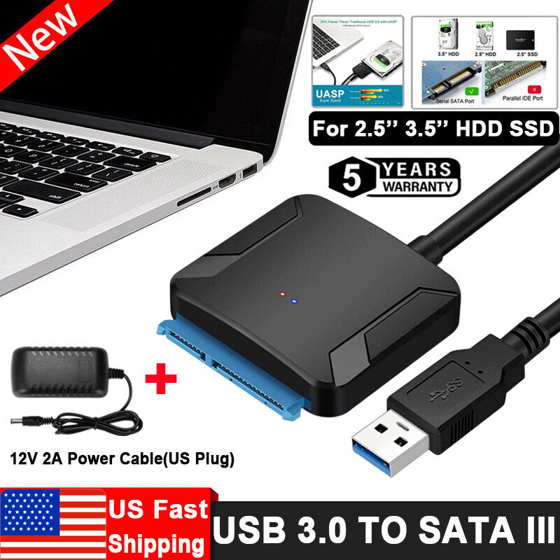 USB 3.0 to SATA External Hard Drive Converter Adapter 2.5'' 3.5'' HDD SSD Cable
