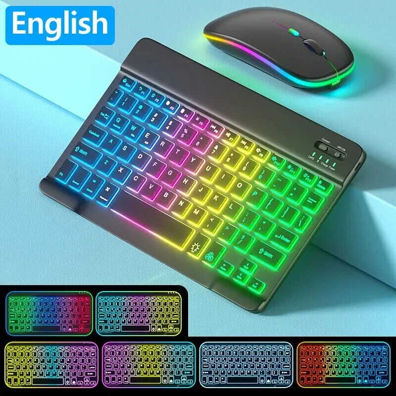 RGB Backlit Keyboard Mouse For Samsung Galaxy Tab A8 A9 Plus S9 FE S8 S7 S6 Lite