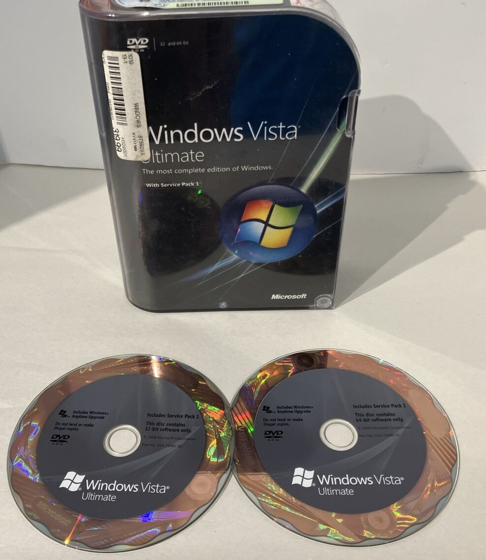 Microsoft Windows Vista Ultimate Full 32 Bit & 64 Bit WITH PRODUCT KEY (2) Discs