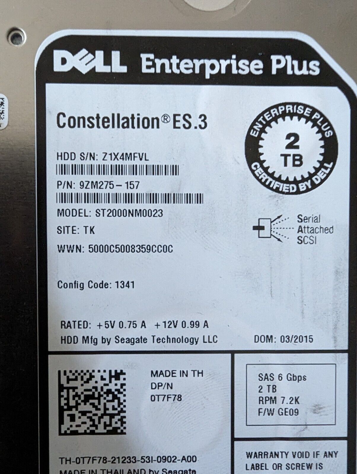 Dell EqualLogic Enterprise Plus Constellation ES.3 9ZM275-157 2TB SAS HDD 6Gb/s