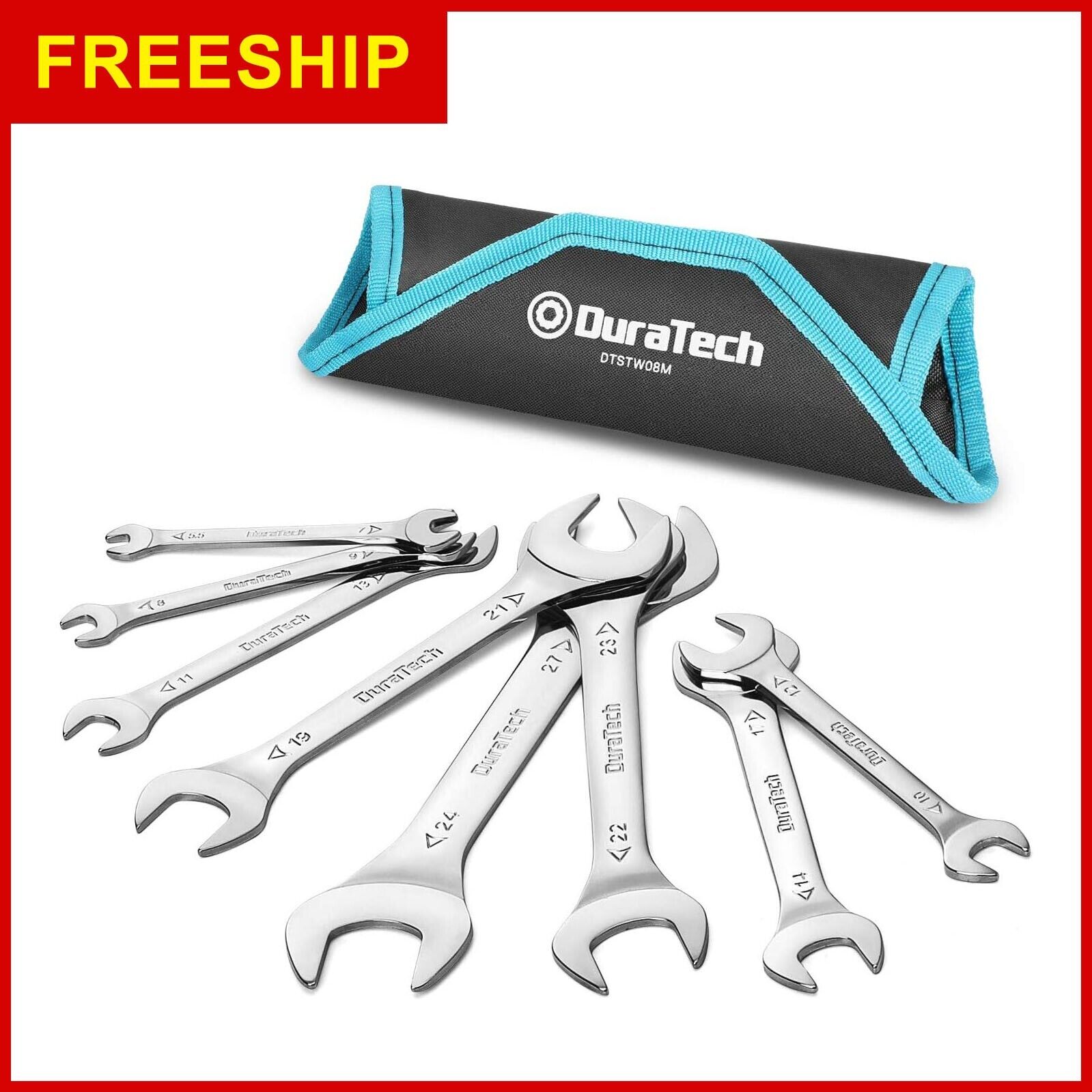 Open End Wrench Set Super Thin Metric Slim Spanner Rolling Pouch Organizer 8 Pcs