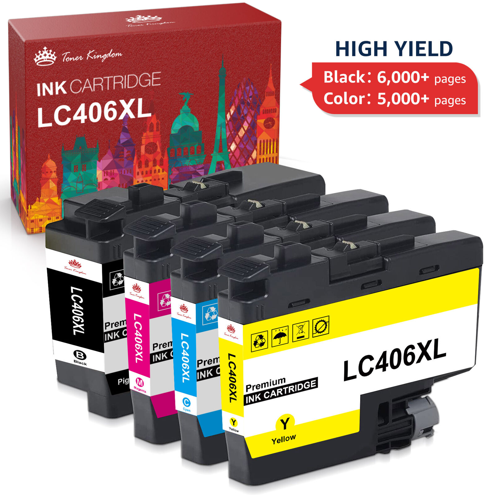 4 Pack Compatible LC 406 XL LC-406XL Extra Capacity Ink Cartridge for Brother