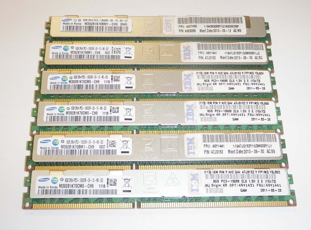 LOT of 6-IBM 8GB REG ECC Memory-RAM-46C7455-49Y1441-HS22-HS22V-VLP-Low Profile