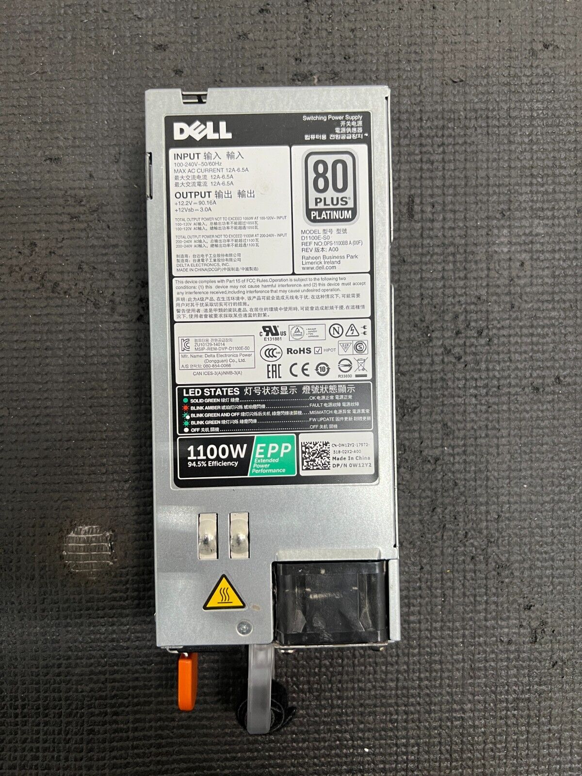 Dell 1100W Epp 80 Platinum Plus Power Supply D1100E-S0 Y26KX