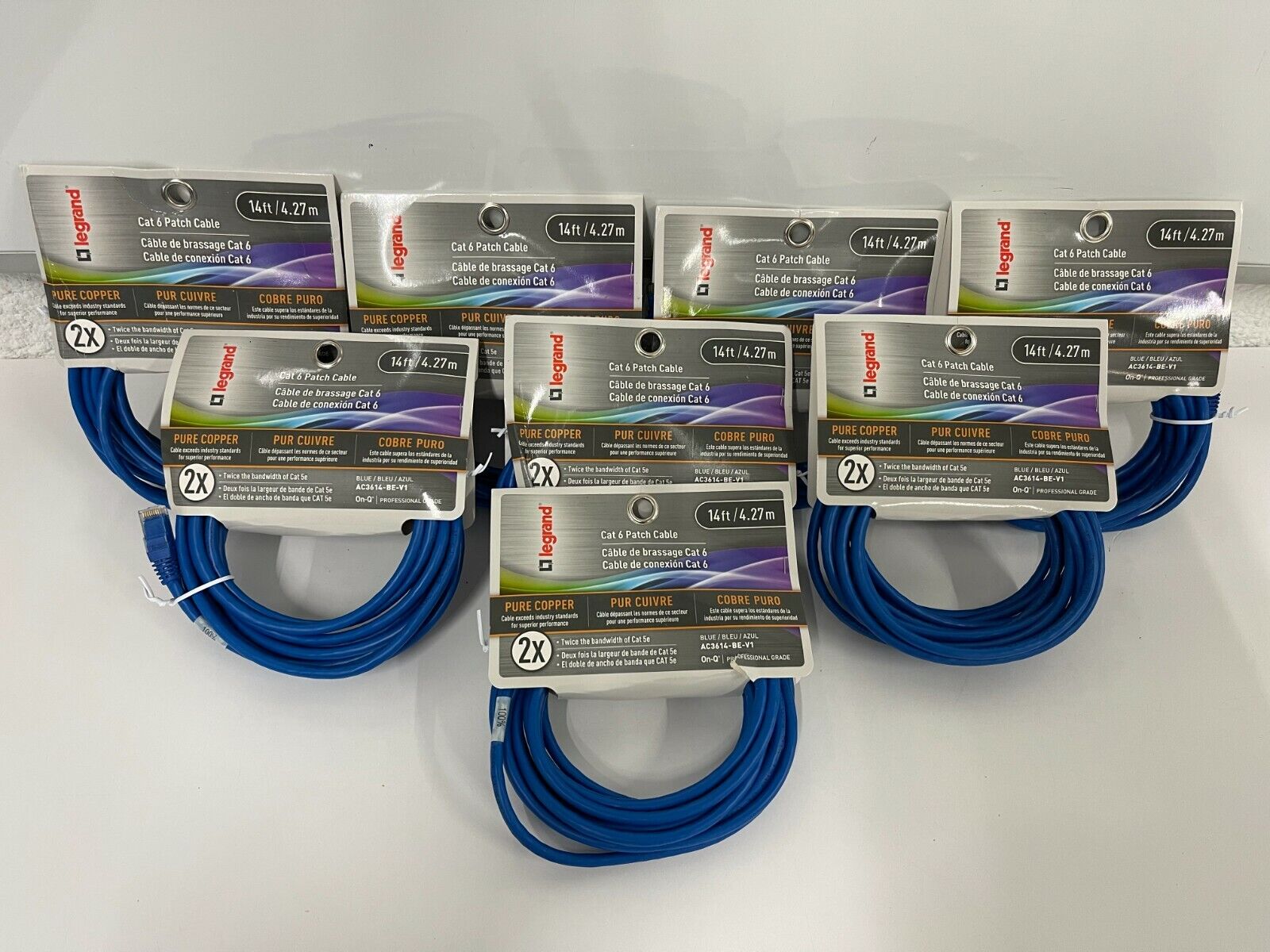 LOT OF 8 Legrand On-Q 14 Foot Cat 6 Patch Cable Blue AC3614BEV1