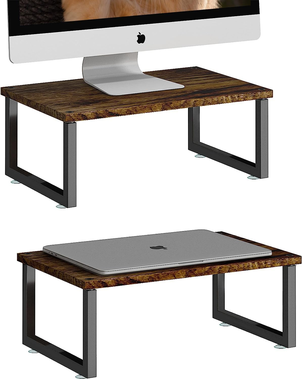 2 Pack Monitor Stand Riser, Wood Desk Storage Organizer for Office Laptop, Compu