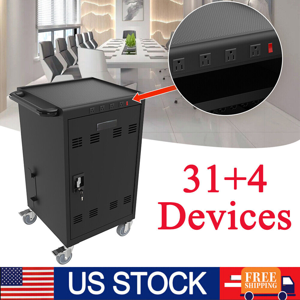 35 Device Mobile Charging Cart Cabinet with Lock Key for Tablets Laptop Computer