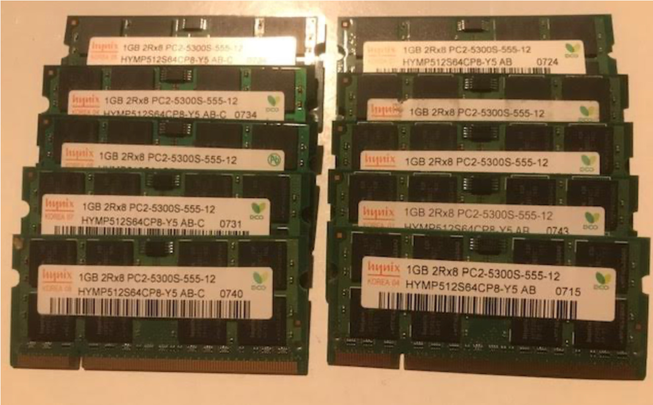 Lot of 10 Hynix  1GB  2Rx8 PC2-5300S DDR2-667MHz Ram Memory HYMP512S64CP8-Y5-AB