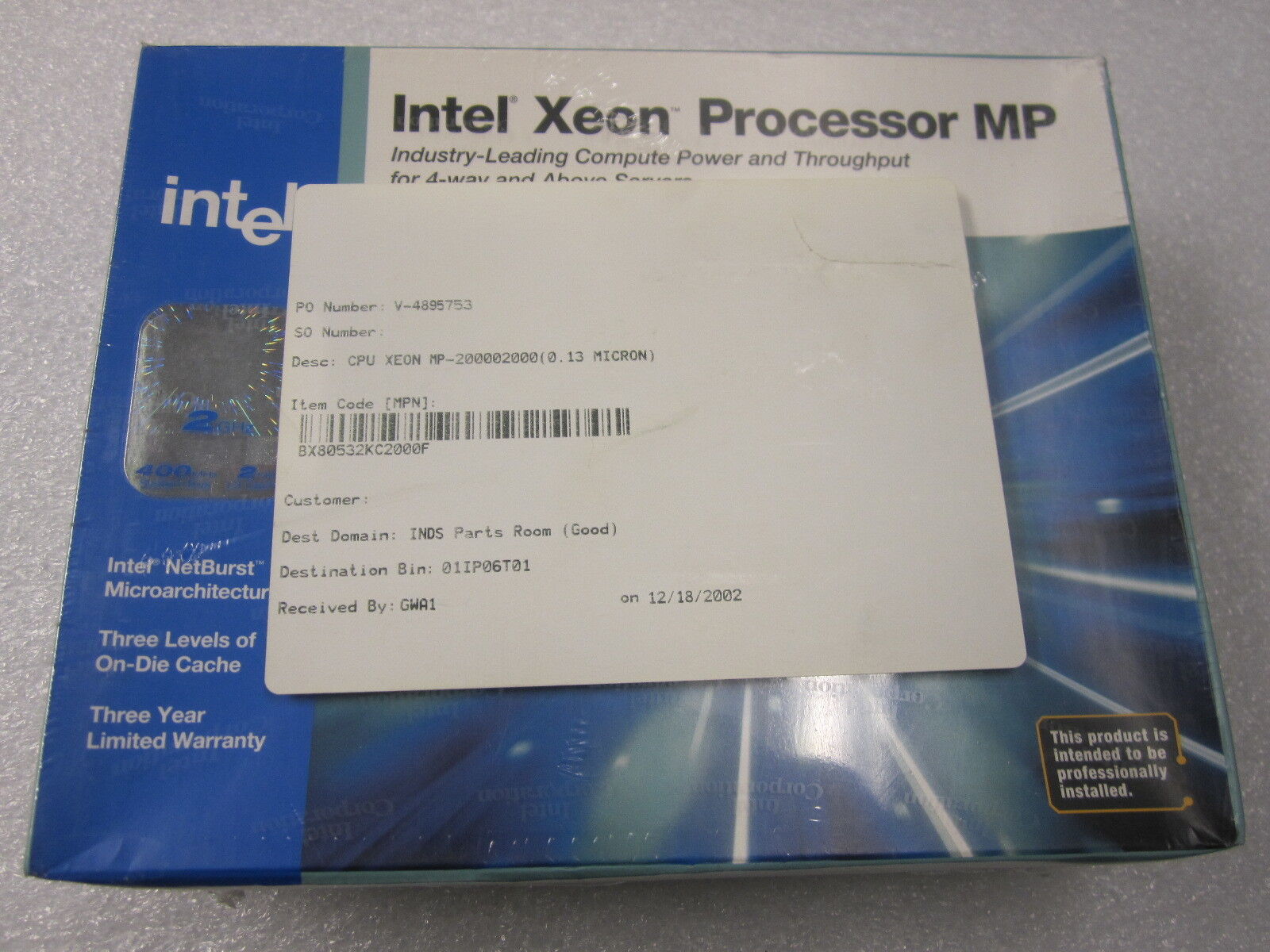 Vintage Intel® Xeon® 2.00 GHz, 2M Cache, 400 MHz FSB SL66Z BX80532KC2000FSL66Z