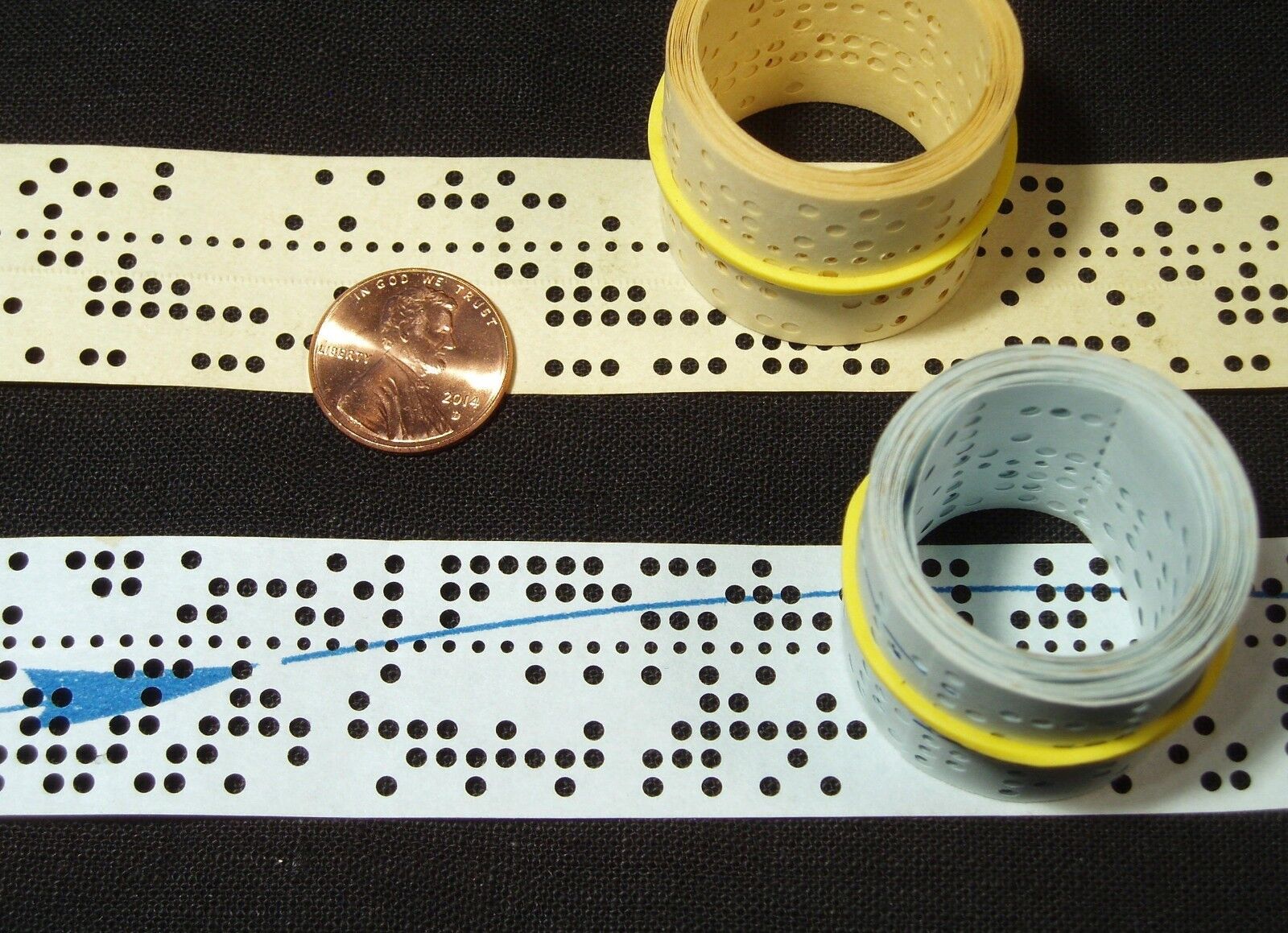 10 Feet of Rare Computer Punched Paper Tape, Historic, 50 Years Old, Two Rolls