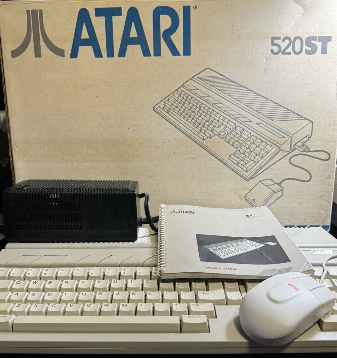 Atari 520 ST STM Keyboard Computer w/Power Supply & Original Box, Manual, Mouse
