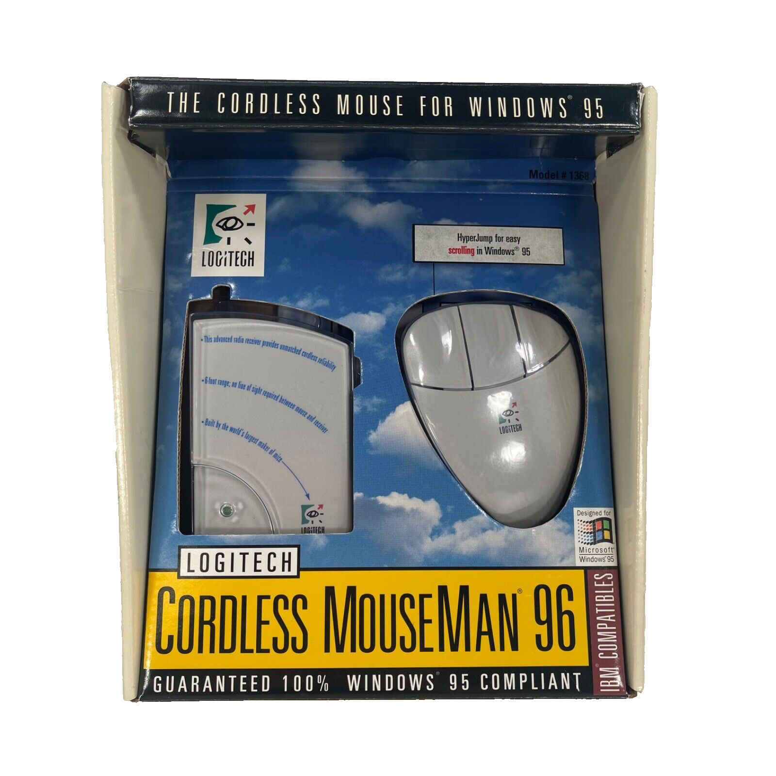 Vintage Logitech Cordless MouseMan 96 Receiver w/ Mouse New Old Stock