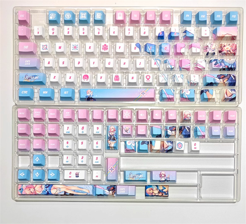 Honkai Star Rail March 7th Anime Cherry MX Keyboard 128 Dye-sub PBT Keycaps