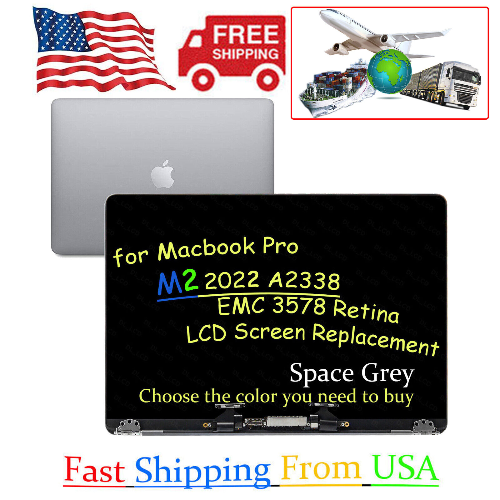 New Gray Silver For Apple MacBook Pro M2 A2338 2022 LCD Screen Display Assembly