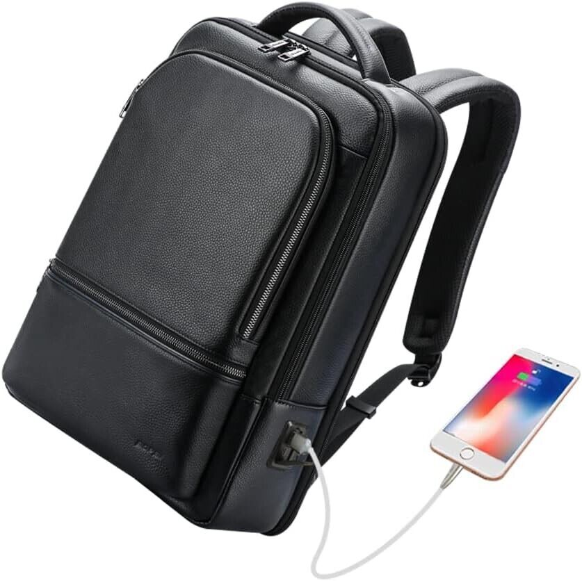 BOPAI Genuine Leather Backpack for Men Multi-Function 15.6-inch Laptop Premium