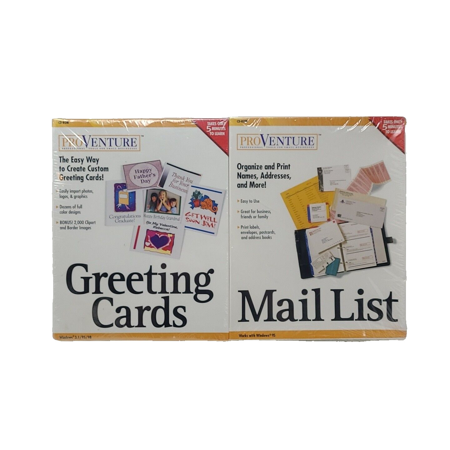 Pro Venture CD-Rom Set Greeting Cards Resumes Mail List Set of 4 New and Sealed