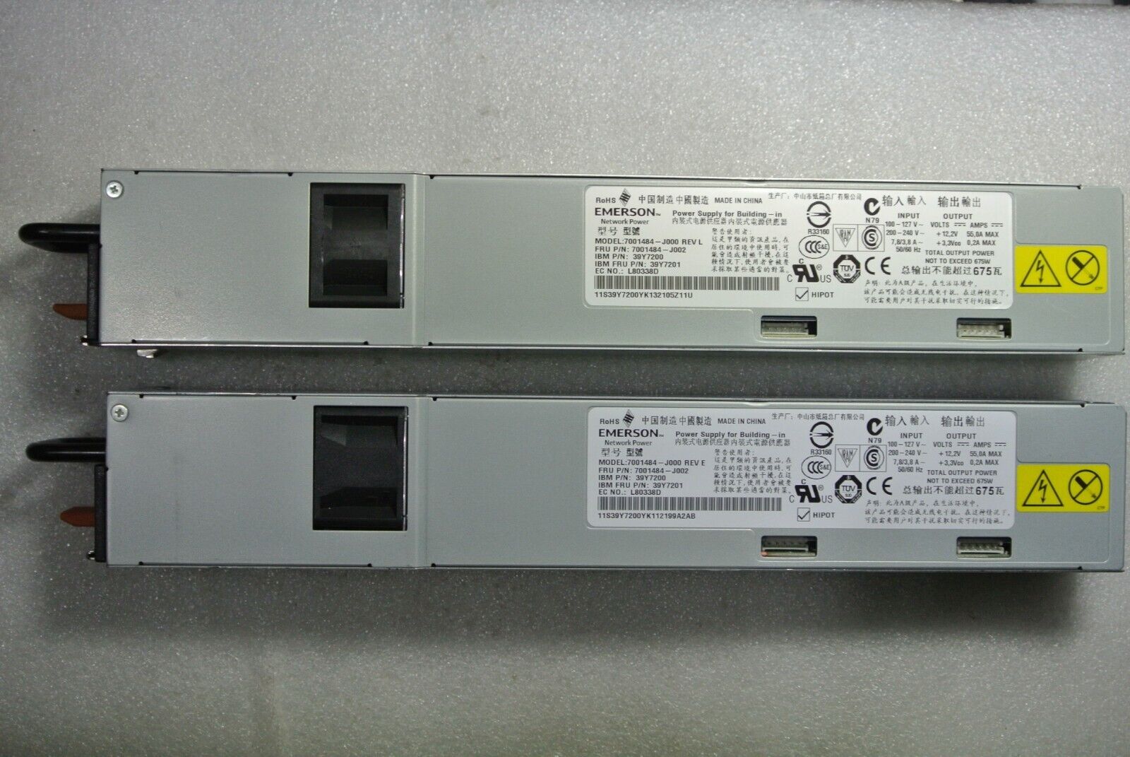 Lot of 2 IBM Emerson 39Y7200 Power Supply for X3650 X3550 M2 Servers