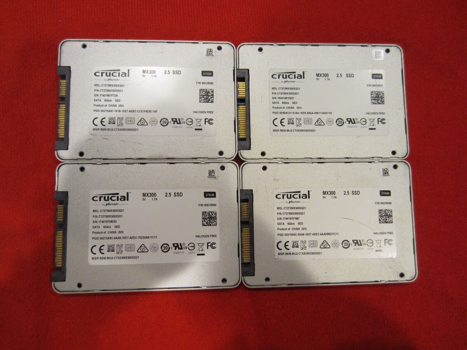Lot of 4pcs Crucial MX300 275GB SATA III 6Gb/s Internal 2.5