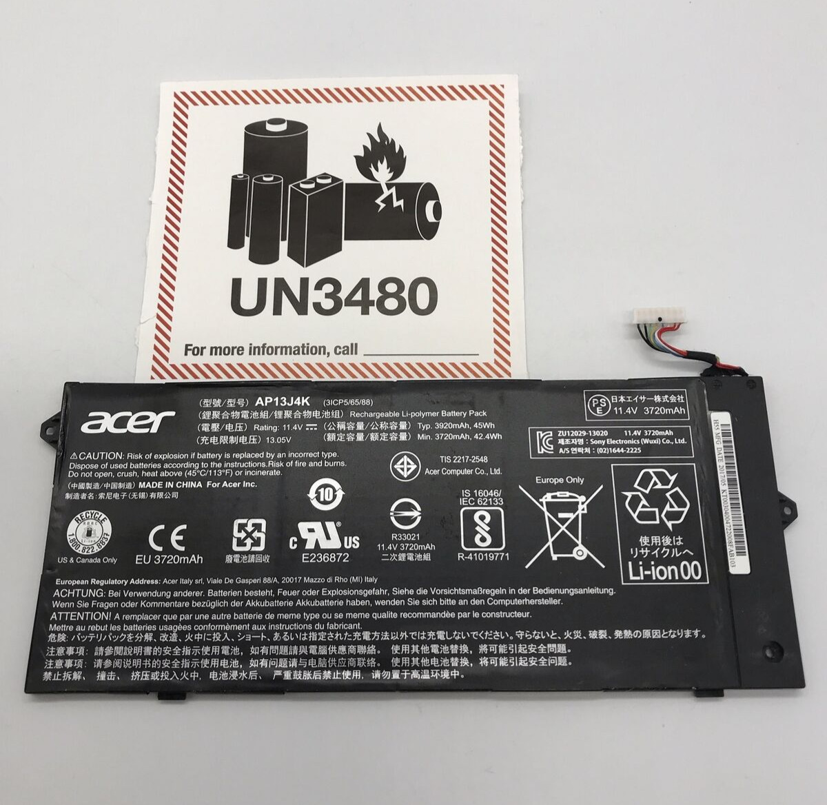 Acer Chromebook C720 C740 11.4V 45WH 3920MAH Battery AP13J4K USED
