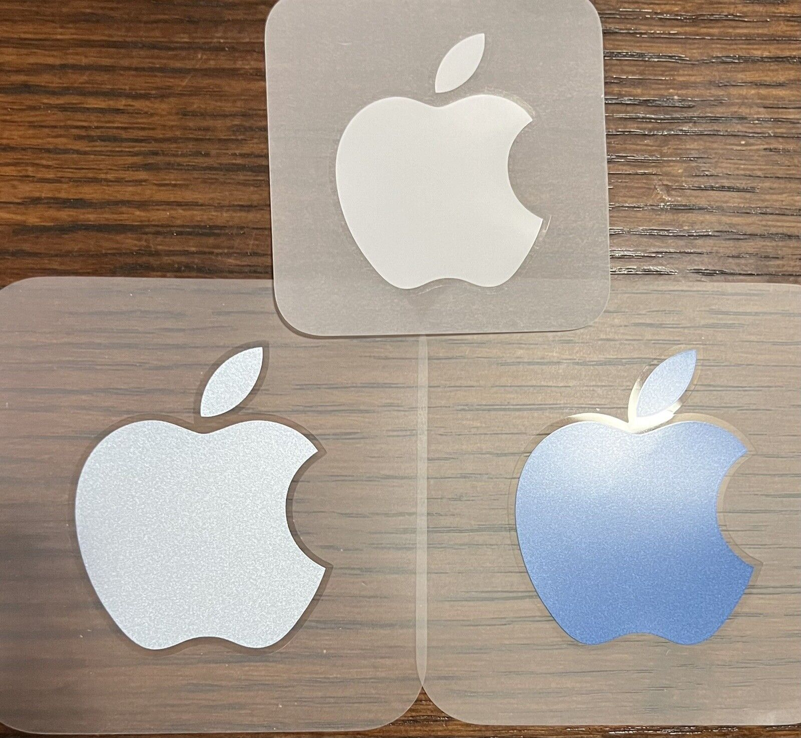 Apple Logo Sticker Lot of 3: Light Blue, Dark Blue, White. Genuine