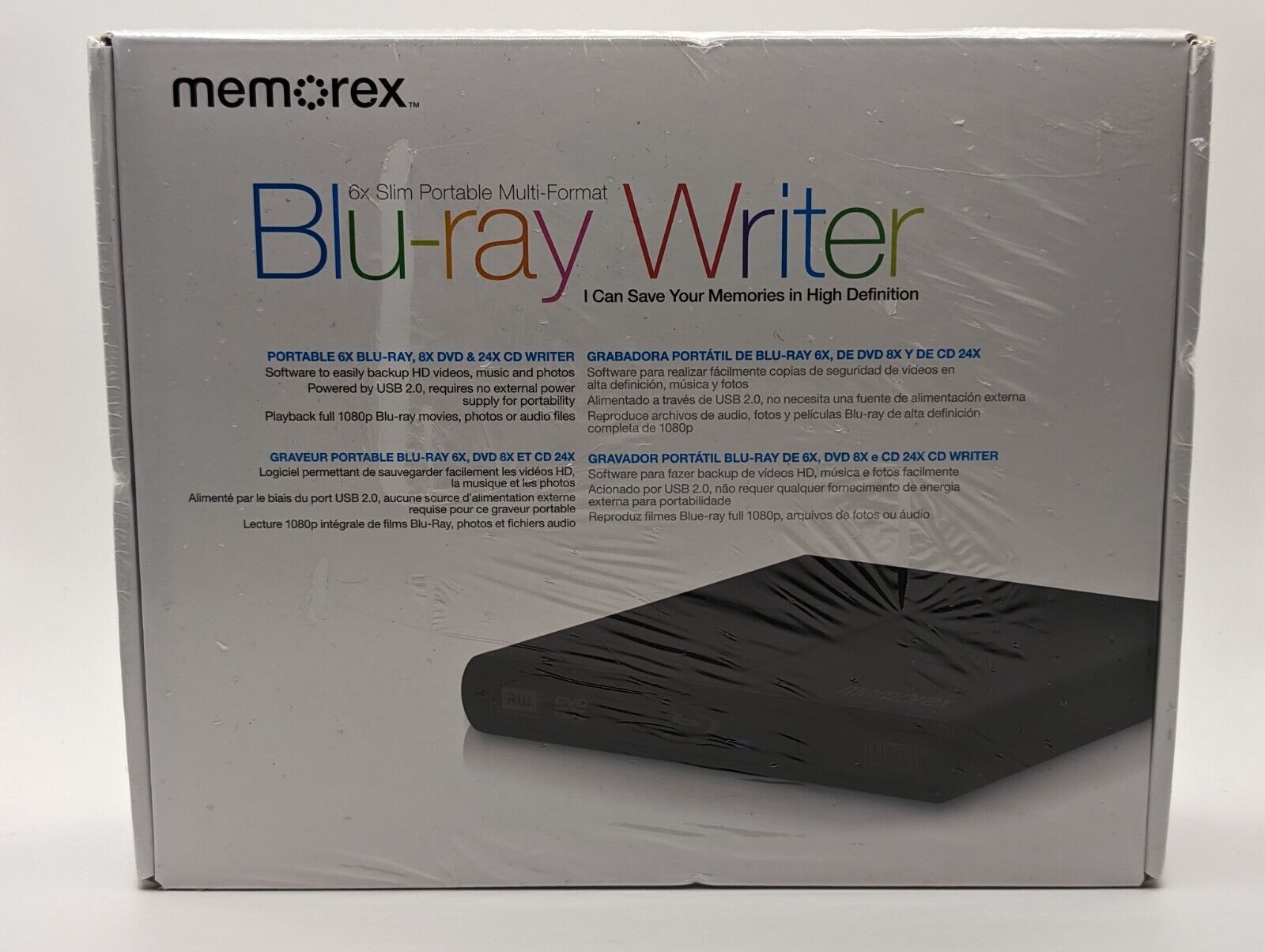 Memorex - Slim Portable Multi-Format 6x Blu-Ray Writer, New in Box