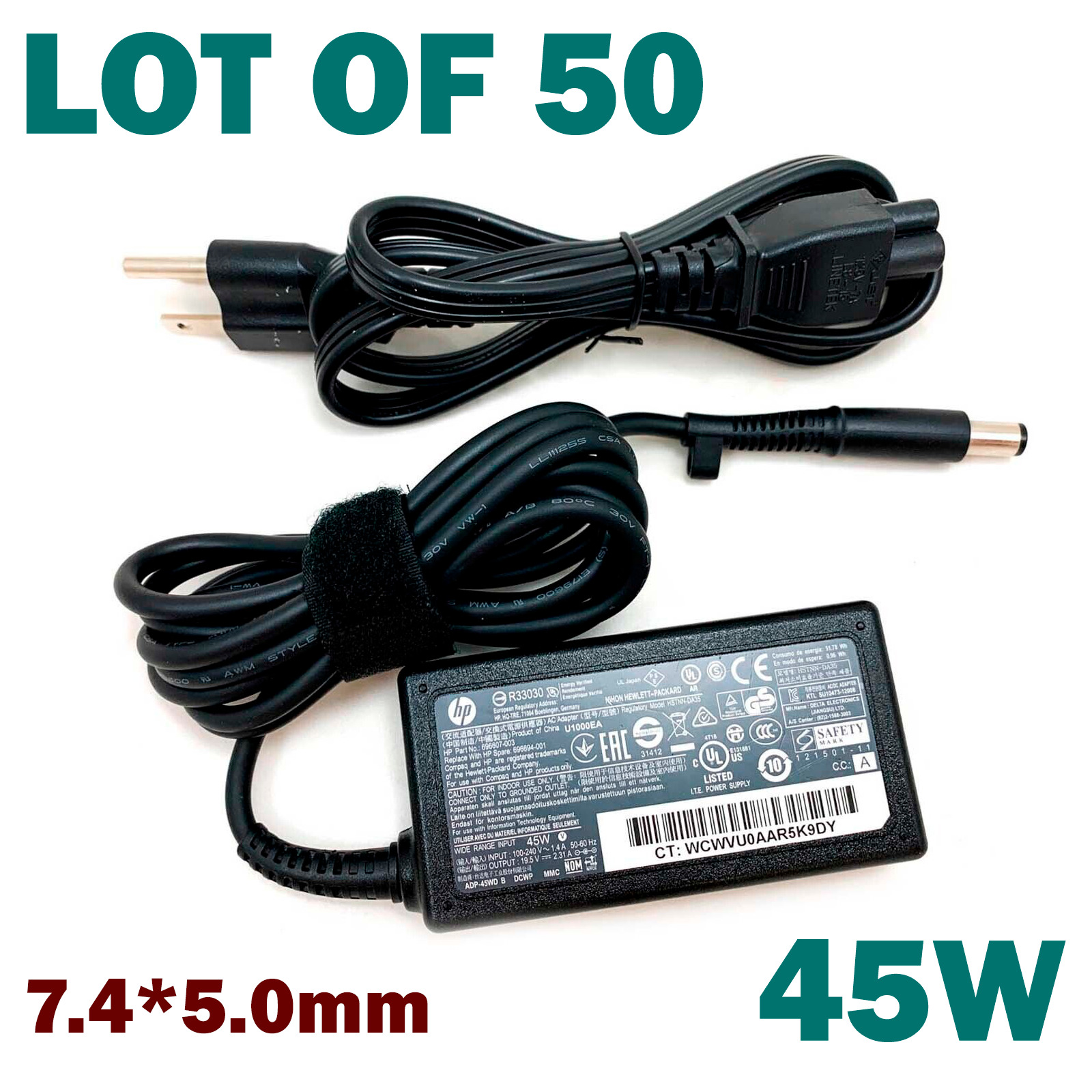 Lot of 50 Genuine 45W HP AC Power Supply Adapter 19.5V 2.31A 7.4*5.0mm & Cord