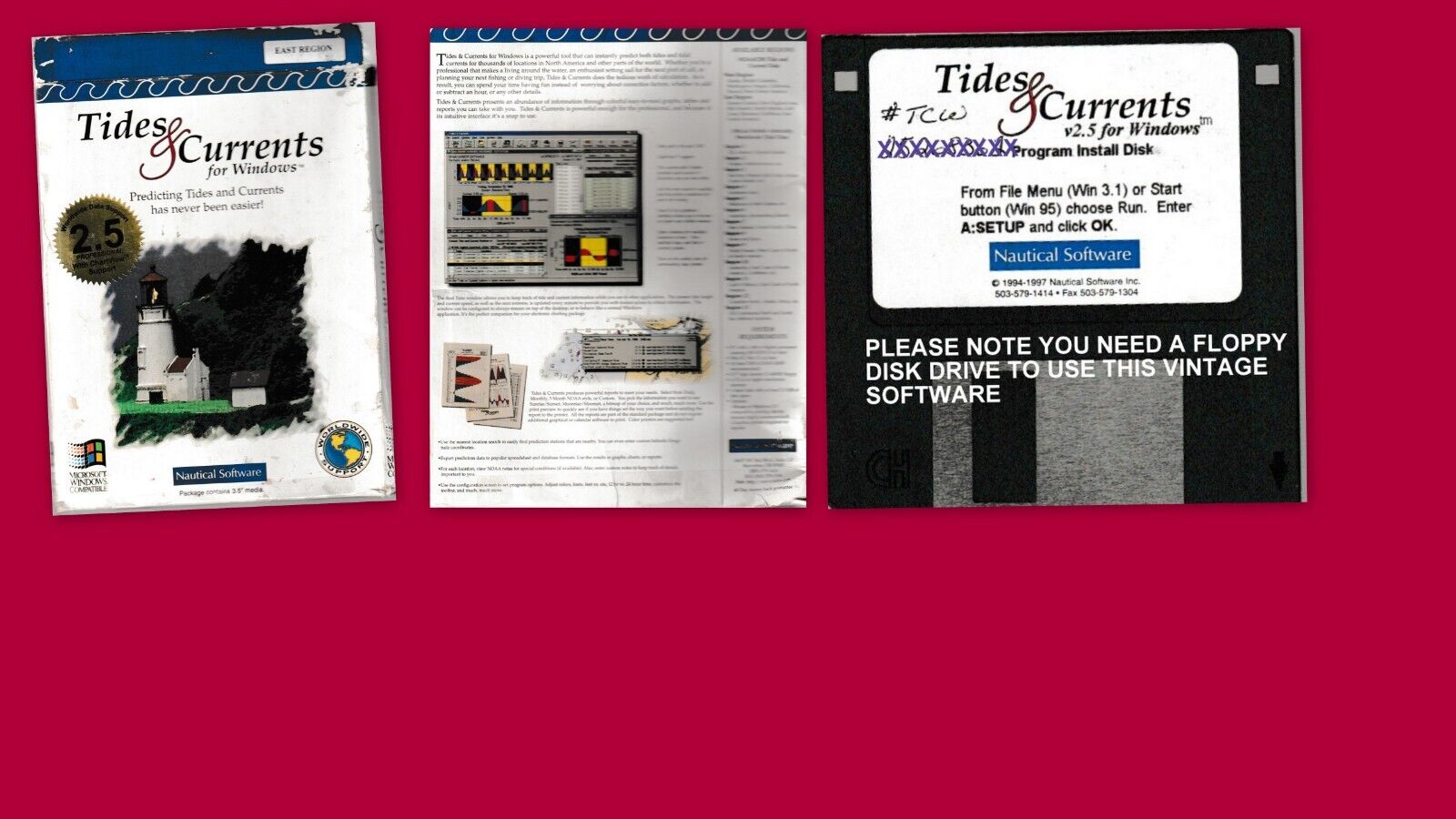 VINTAGE SOFTWARE & BOOK FLOPPY TIDES AND CURRENTS FOR WINDOWS EAST