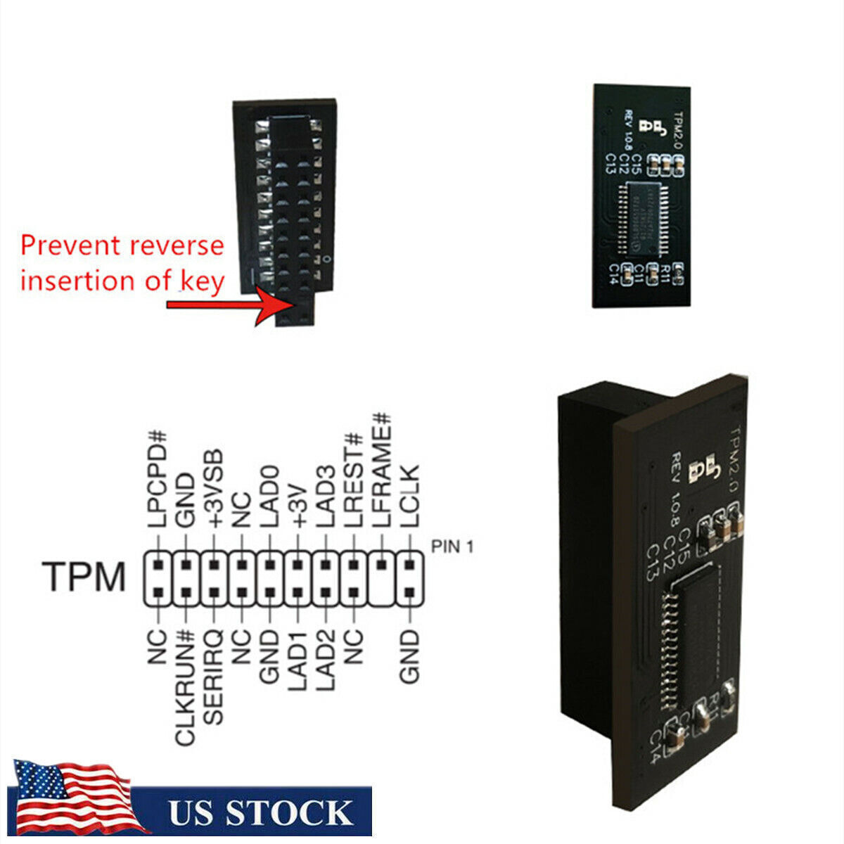1 Pcs Trusted Platform TPM 2.0 Module (20 Pin) For ASUS 20 Pin LPC Windows 11 US