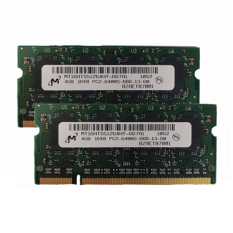 Micron 2X 4GB 1Rx8 PC2-6400 DDR2-800MHz DDR2 200pin SODIMM Laptop Memory