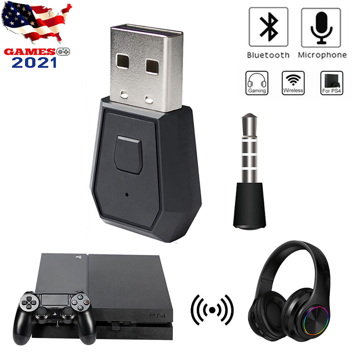 Mini Wireless Bluetooth Headset USB Dongle Receiver Adapter for PS4 Slim Pro PC