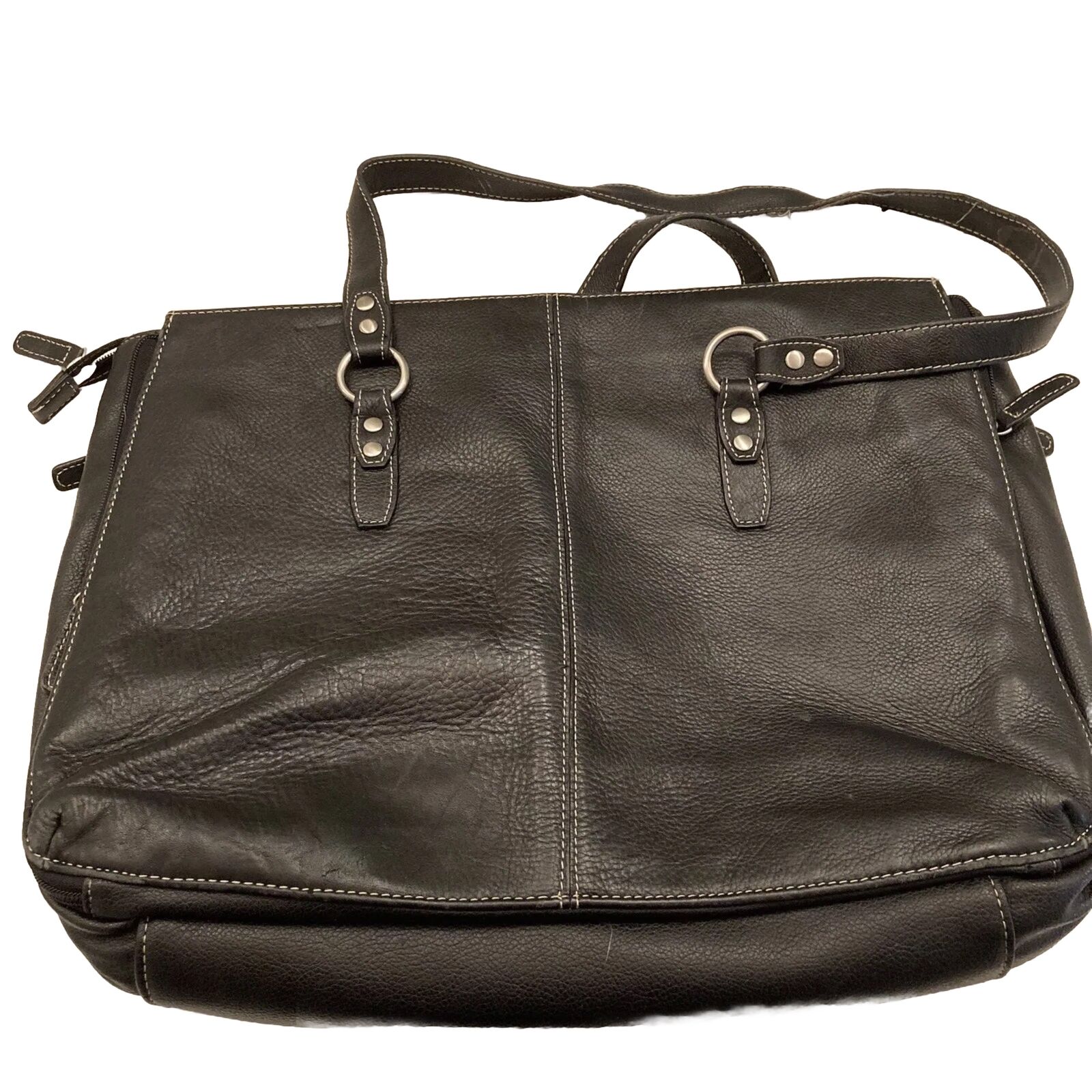 BUXTON Brown Leather Shoulder Tote Bag Laptop Computer Travel Large Case