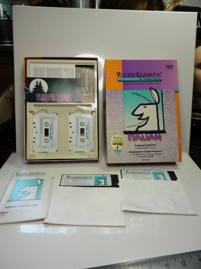 1990 Vintage Windows Italian Vocabulear / CE 2 large floopy discs Box &Cassettes