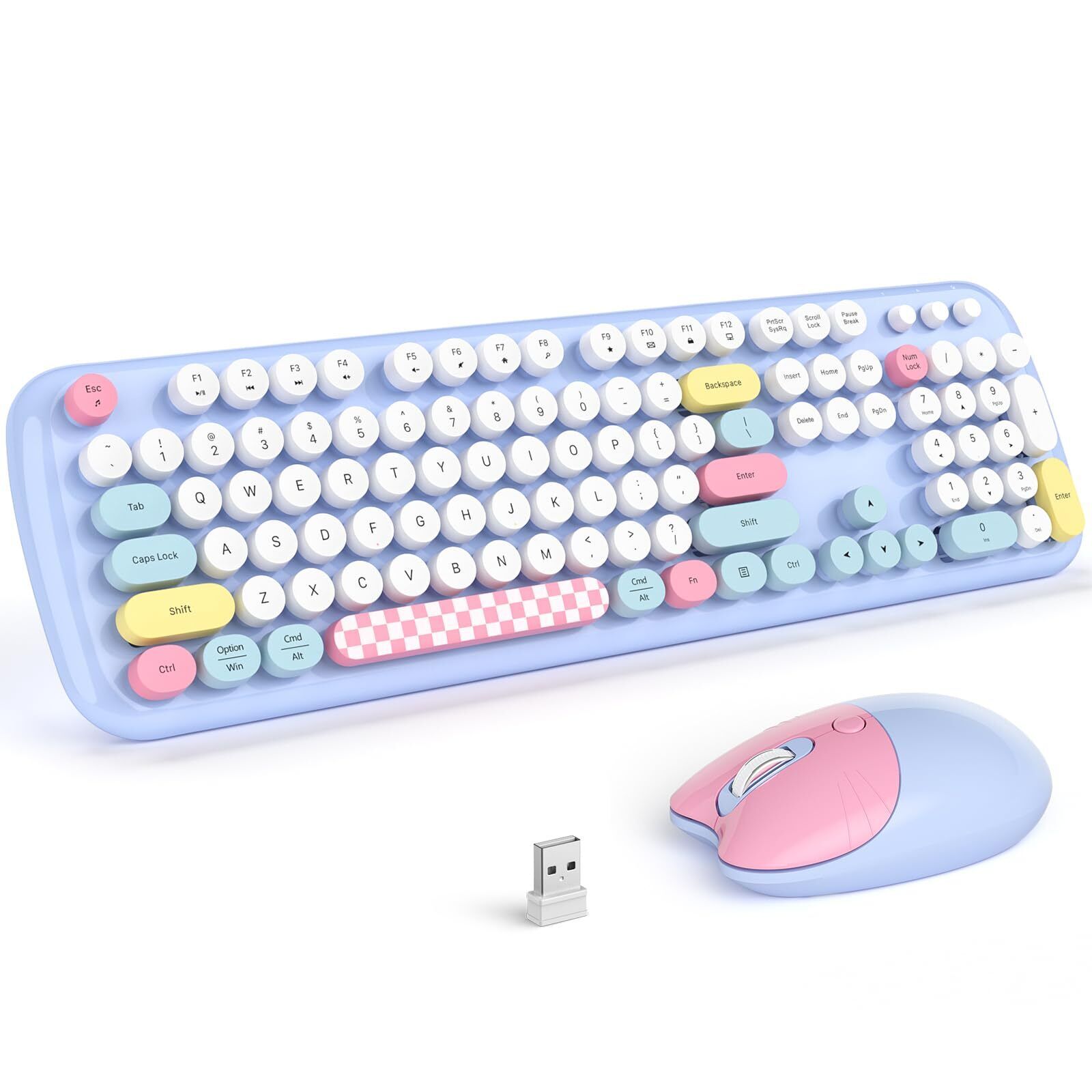 Wireless Keyboard and Mouse, Full Size Typewriter Keyboard and Cute Cat Shape...