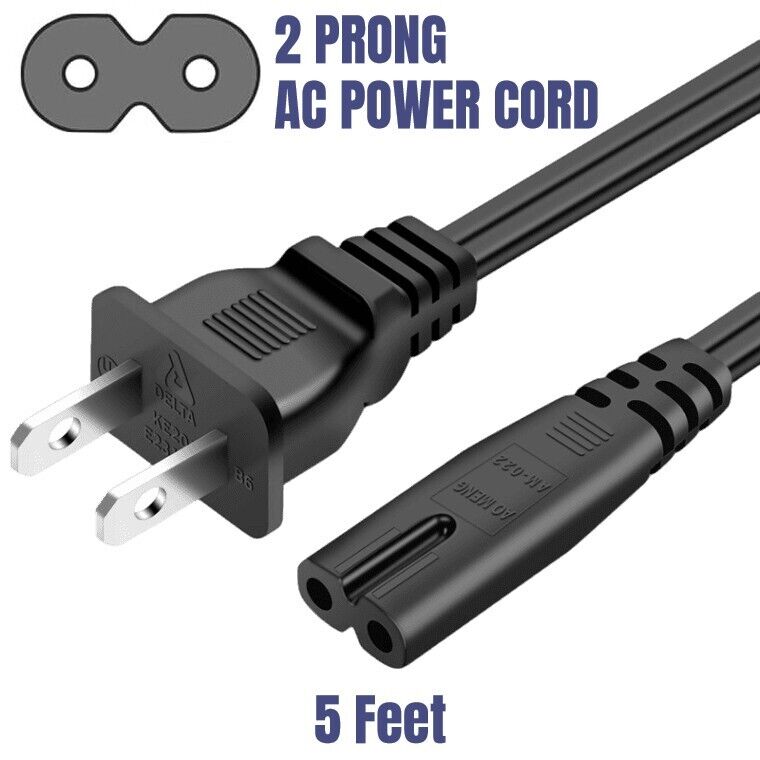 AC Power Cord 2 Prong Cable for PS4 PS3 PS2 Slim XBOX PC LAPTOP PSV Monitor TV