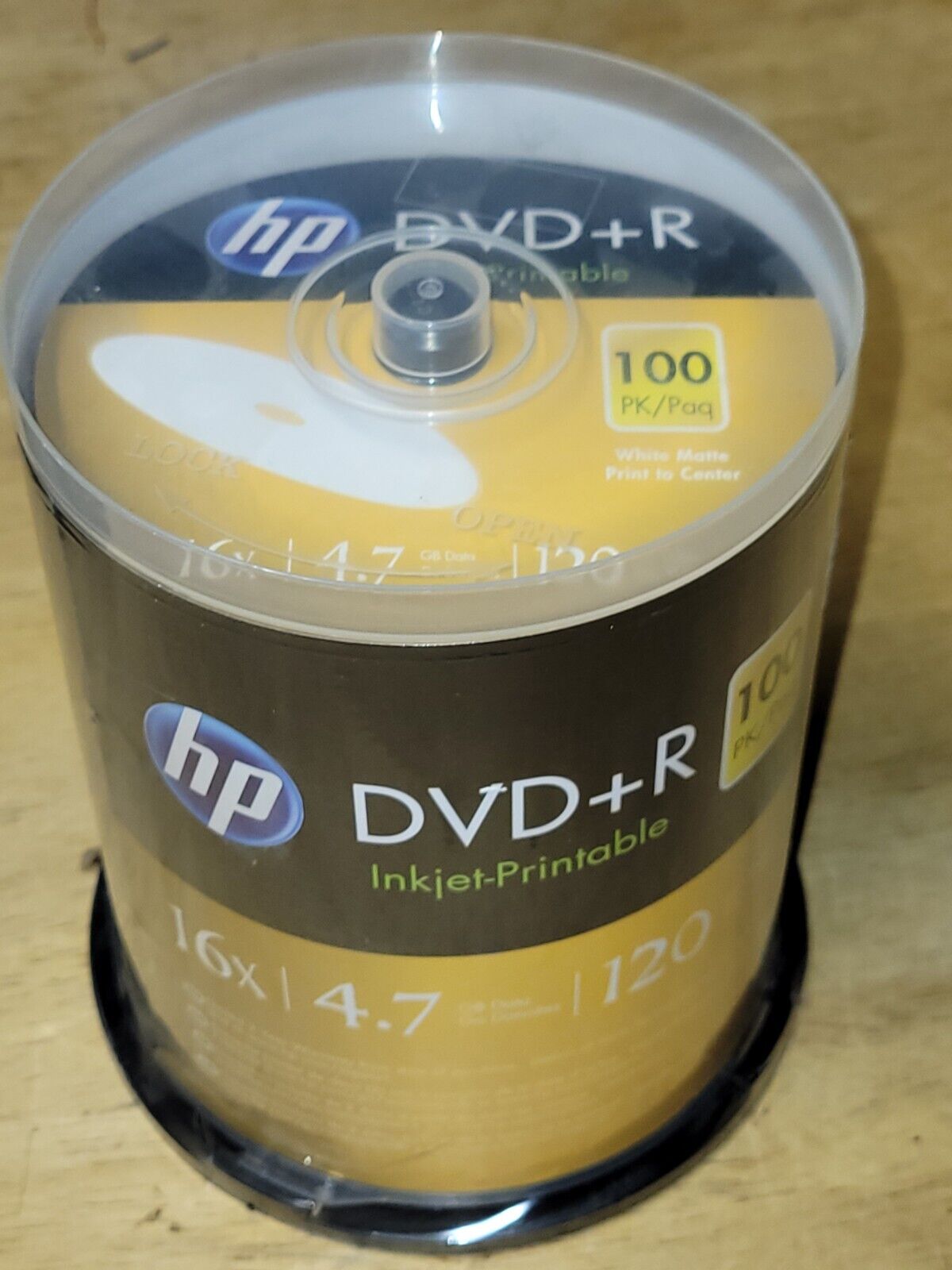 HP DVD +R 4.7 GB 120 MIN 16X 100 Pack spindle case New Sealed DVD+R