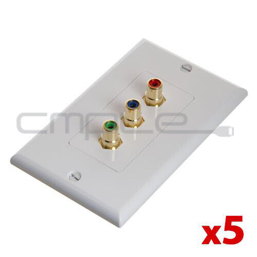 5PCS 3 RCA Wall Plate RGB Three RCA Connectors Component Video Faceplate White