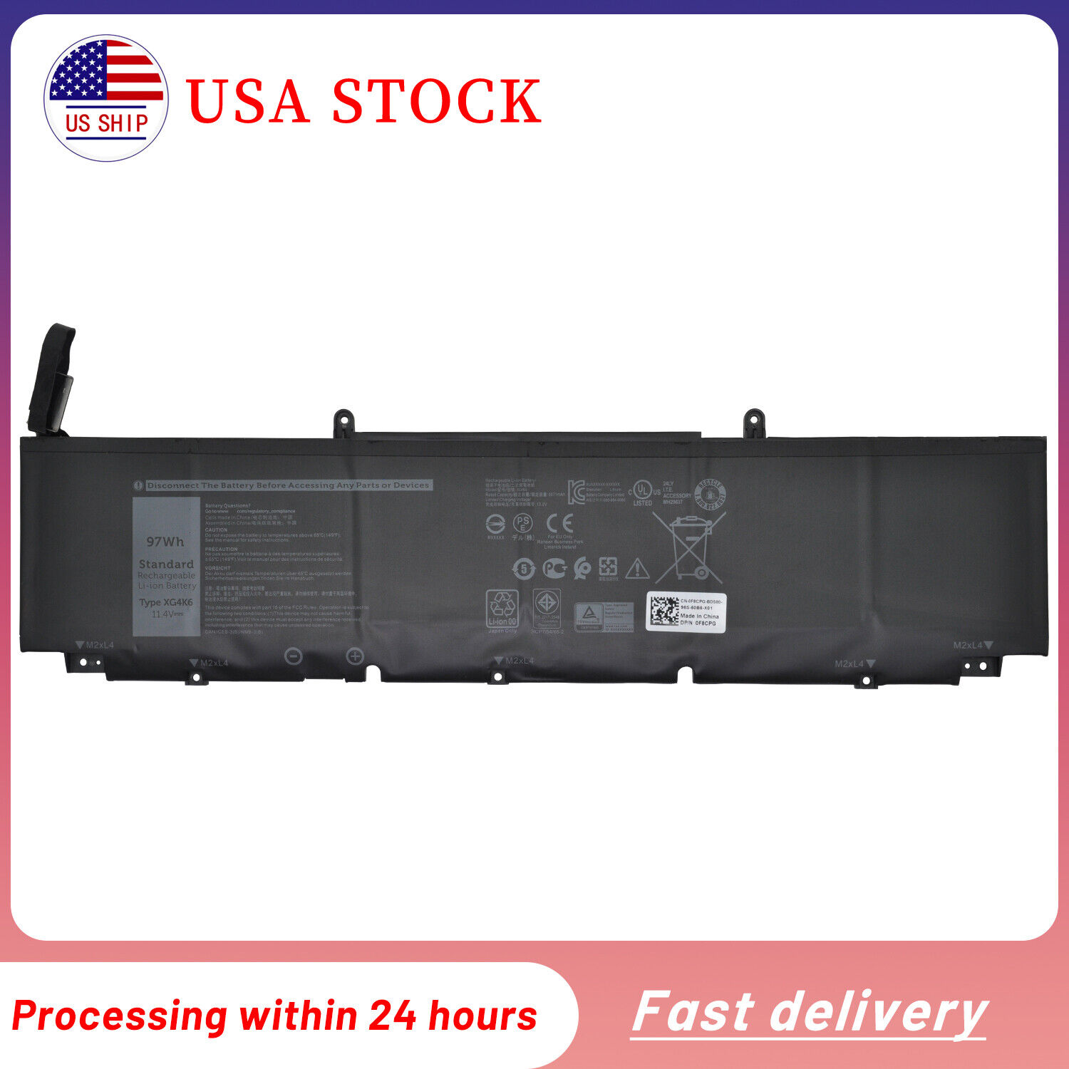 New XG4K6 F8CPG 01RR3 97Wh Battery for Dell XPS 17 9700 9710 Precision 5750 