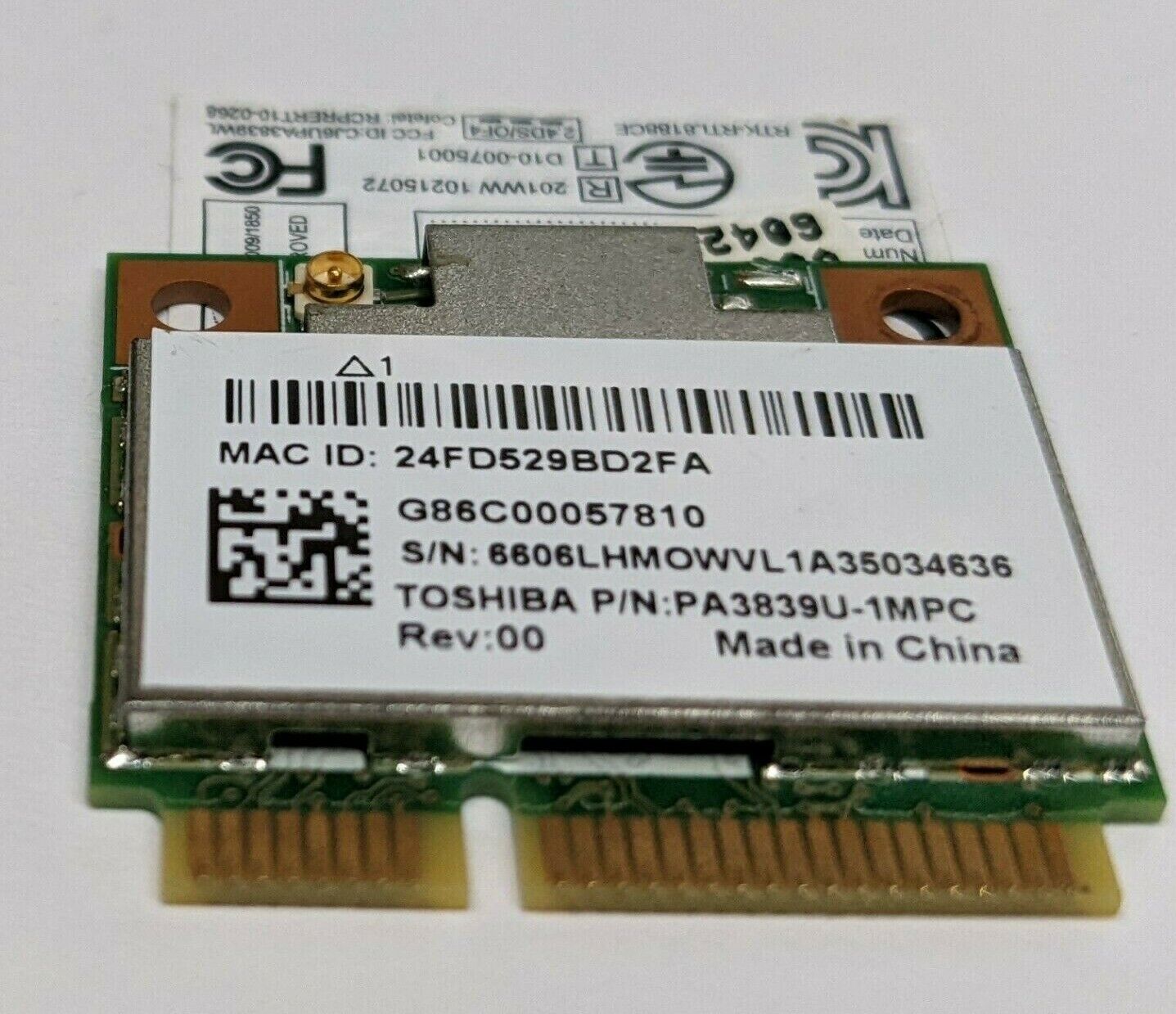 Working Toshiba Wifi Card Anatel Realtek P/N: 3839U-1MPC