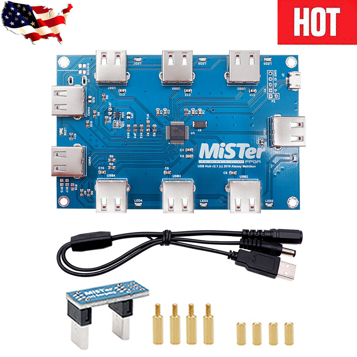 Mister FPGA 7 Port USB HUB V2.1 Kit With Bridge Board Splitter Cable Standoffs