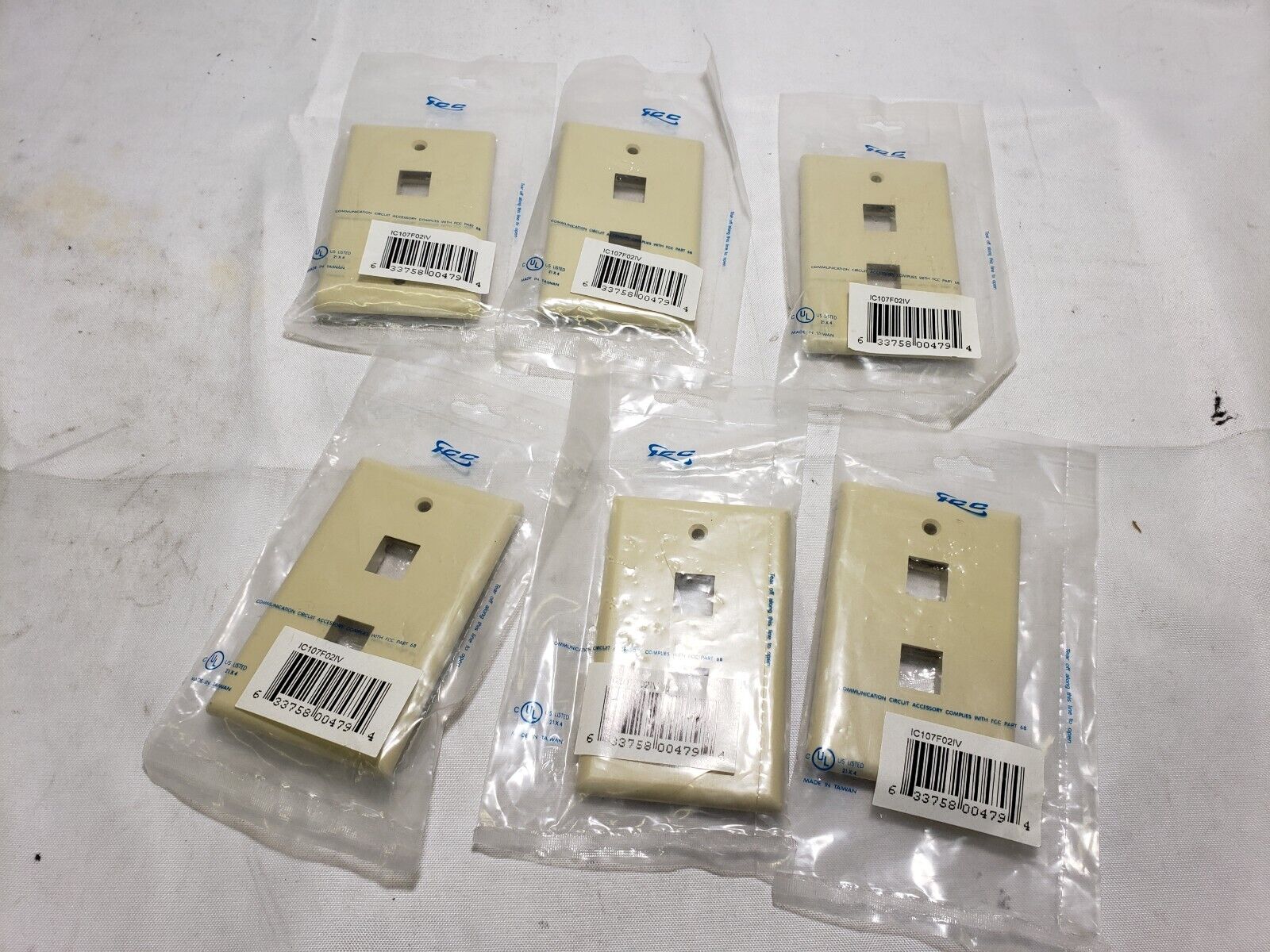 Lot of 6x ICC IC107F02IV - 2 Port Face Ivory FACE-2-IV Wall Plates