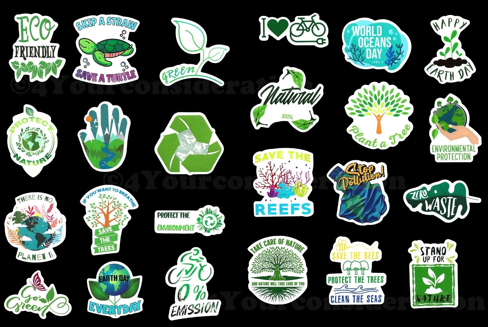 (2 Random) Go Green / Earth Day Celebration Mini Vinyl Sticker / Decals